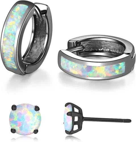Miniatura 9 de CiNily Aretes Huggie de ópalo con bisagras, chapados en oro, hipoalergénicos, pequeños aretes de aro para mujeres, adolescentes, niñas, hombres
