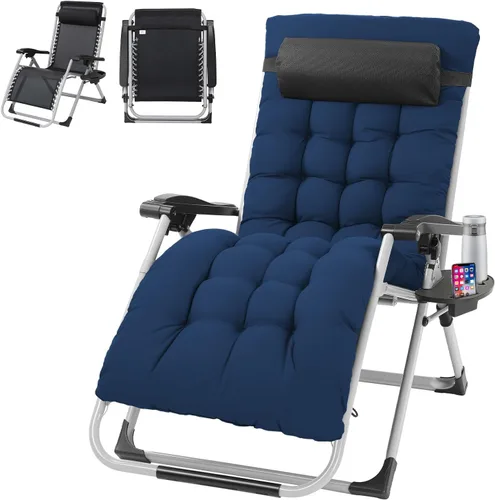 Miniatura 10 de VINGLI Silla Acolchada de Gravedad Cero, Silla de Salón con Cojín y Bandeja Removibles, Sillas Plegables Reclinables para Patio, Silla Reclinable