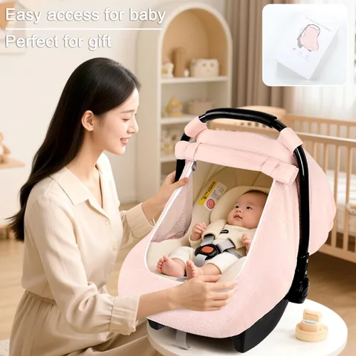 Miniatura 5 de Hooyax Funda de asiento de automóvil de muselina para bebé, toldo transpirable y de privacidad con 3 modos, fácil de instalar y embalaje en caja