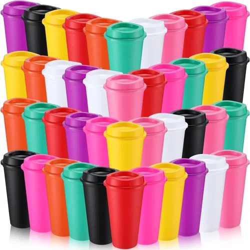 Miniatura 9 de Honeydak Paquete de 30 tazas de café reutilizables de 16 onzas con tapas, botella de agua, taza de viaje para café helado, vasos de té de plástico