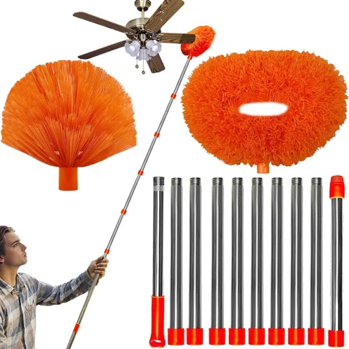 Kit de polvo de alto alcance de 20 pies, plumero de telaraña y ventilador de techo con poste de extensión de 3 a 14 pies para limpieza, limpiador de