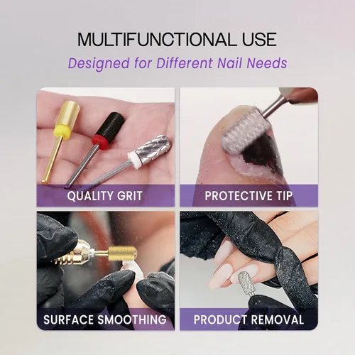 Miniatura 5 de PANA - Broca de carburo de seguridad de 3/32 pulgadas con cabezal grande de punta redonda y lisa para la eliminación de esmalte en gel y acrílico