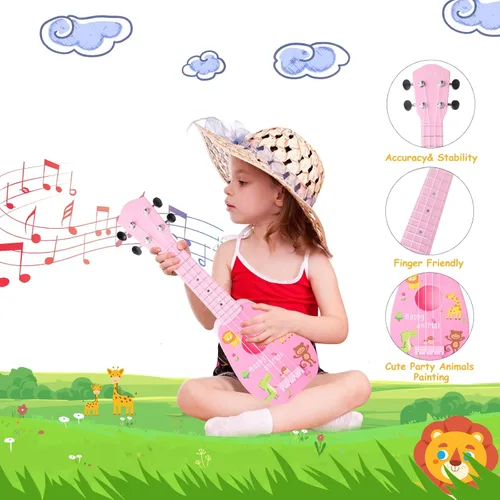 Miniatura 2 de YOLOPARK Mini guitarra ukelele juguete para niños, 4 cuerdas Keep Tonos Can Play Not Electronic Ukulele, Niños Instrumentos Musicales Juguetes Rosa