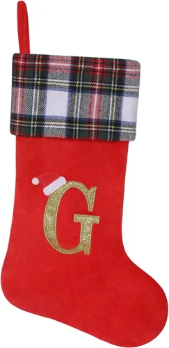 Miniatura 15 de Calcetines de Navidad personalizados con monograma inicial, adornos colgantes, medias clásicas de cuadros negros de 19 pulgadas, decoraciones