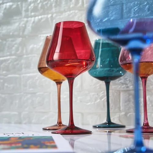 Miniatura 5 de Khen Flower Blooms - Juego de 5 copas de vino de cristal de colores, vasos grandes de 20 onzas, vasos altos de estilo italiano para vino tinto