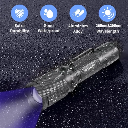 Miniatura 7 de Linterna UV de Luz Negra - 365nm 395nm Linternas Ultravioleta, Antorcha de Luz Negra Portátil Lámpara Woods para Detección de Manchas de Orina
