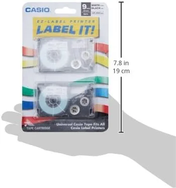 Miniatura 3 de Casio XR-9WE2S Cinta de etiquetado de 0.354 in (negro sobre blanco) paquete de 2