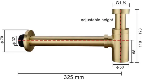 Miniatura 7 de Trampa redonda de latón para botella P, kit de tubo de drenaje de trampa de desechos para lavabo, altura ajustable, acabado dorado cepillado