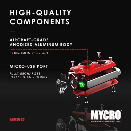 Miniatura 5 de Llavero con luz LED recargable NEBO Mycro Llavero linterna cuenta con 6 modos de luz