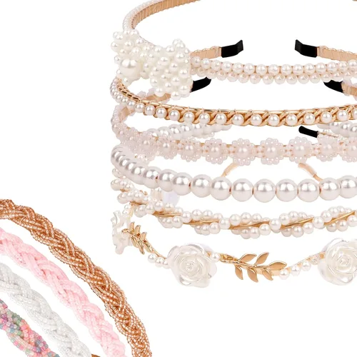 Miniatura 2 de AMCAMI 10 diademas de metal con cuentas de perlas, lindas diademas antideslizantes para niñas y mujeres, accesorios para el cabello para niñas