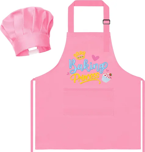 Miniatura 35 de R HORSE Juego de delantal y sombrero de chef para niños, 2 piezas, mini parrilla ajustable, delantal de cocina para niños, juego de rol, juguete