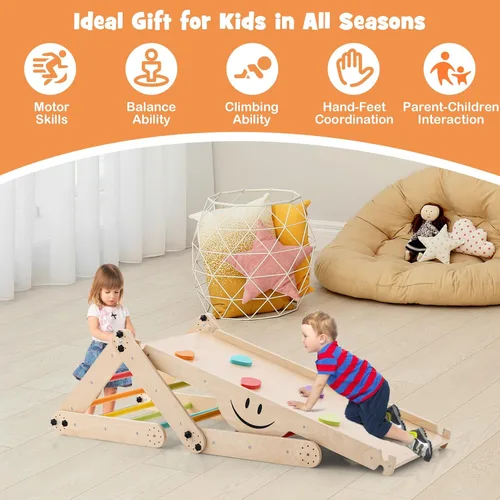 Miniatura 9 de Costzon Juguetes de escalada para niños pequeños, 10 en 1 plegable Montessori Escalera de madera para interiores con rampa reversible, métodos