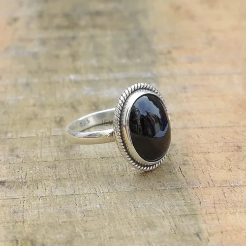 Miniatura 3 de 925 Sterling Silver Ring For Women, Natural Black Onyx Ring, Silver Statement Ring, Bezel Set Oval Black Gemstone Hypoallergenic Handmade Ring