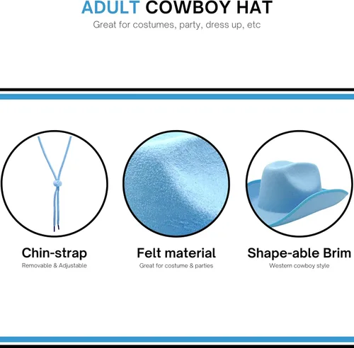 Miniatura 4 de 4E's Novelty Sombrero de vaquero para mujeres y hombres, sombrero de vaquera de fieltro para adultos, accesorios de vestir para fiesta occidental