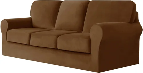 Miniatura 25 de UNBBRRL Fundas de sofá de 3 piezas para sofá, funda de terciopelo elástico para sillón con 1 funda de cojín de asiento y 1 funda de respaldo