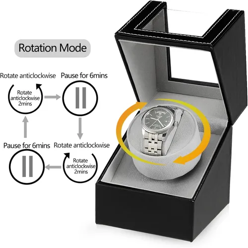 Miniatura 6 de Automatic Single Watch Winder with Quiet Japanese Motor,AC Adapter or Battery Powered,Premium Leather Exterior and Soft Flexible Watch Pillows for