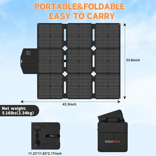 Miniatura 4 de SOKIOVOLA Panel solar plegable de 120 W con conector MC-4, panel solar portátil para camping, cargador de panel solar plegable para estación de 120