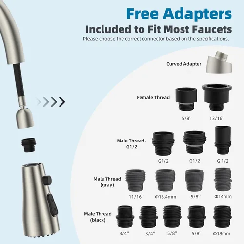 Miniatura 3 de Hibbent Cabezal rociador extraíble de metal para grifo de cocina, boquilla rociadora para fregadero de cocina con 15 adaptadores, repuesto