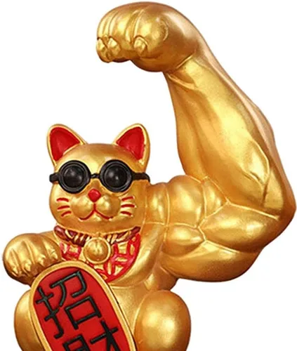 Miniatura 4 de Fenteer Muscle Arm Lucky Fortune Cat Figurine Esculturas Cabeza Abrir vigorosamente Tienda de regalos Esculturas Fortuna Riqueza Acogedora Gato