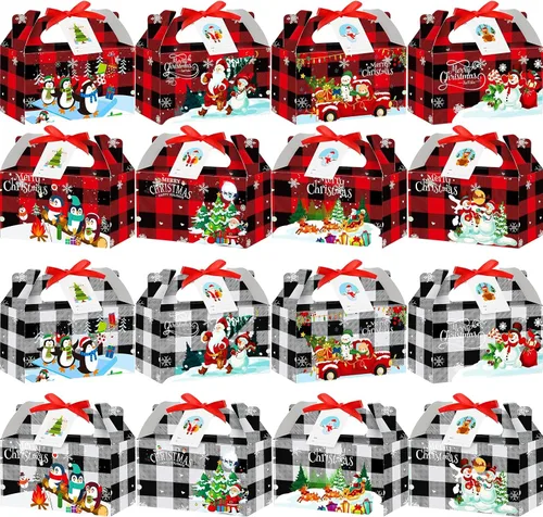 Miniatura 7 de Zhanmai Cajas de regalo de Navidad a cuadros, 100 piezas, incluye etiqueta de regalo y cinta, perfectas para regalos, fiestas (rojo y verde)