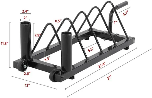 Miniatura 2 de Yaheetech Soporte para placa de parachoques horizontal para barra olímpica con mango y ruedas, color negro
