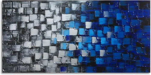 Miniatura 23 de MyArton Arte de pared de lienzo texturizado, cuadrados abstractos, pintado a mano, pintura al óleo moderna de color azul oscuro, imagen