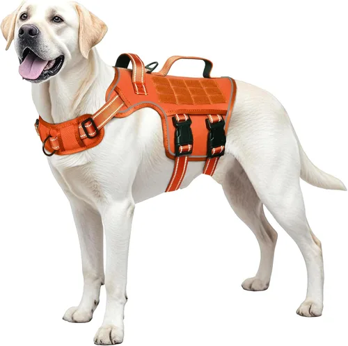 Miniatura 34 de Arnés para perros grandes resistente, arnés táctico sin tirones para perro con sistema Molle, chaleco para perro de servicio fácil de poner y Negro