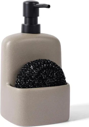 Miniatura 12 de Dispensador de jabón para platos, dispensador de jabón de cocina con soporte de esponja, dispensador de jabón de cerámica mate de 20 onzas para Gris