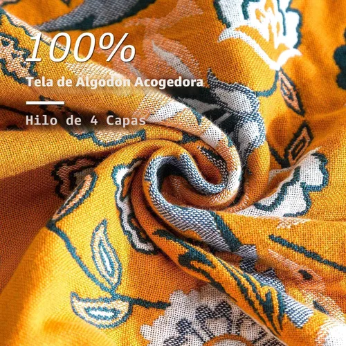 Miniatura 6 de Cobija para cama de estilo bohemio, 100 % algodón, ultra suave, edredón rústico, cobija de otoño, estampado floral, cobija grande rústica para sofá