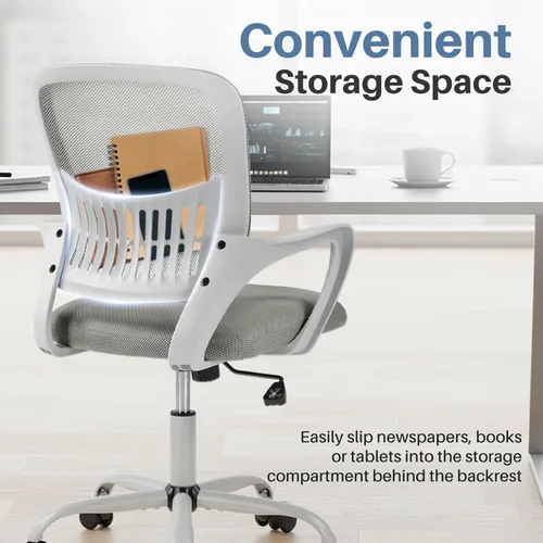 Miniatura 8 de DUMOS Silla de oficina para computadora en casa - Silla de escritorio ergonómica con respaldo medio y soporte lumbar y modo de balanceo, altura
