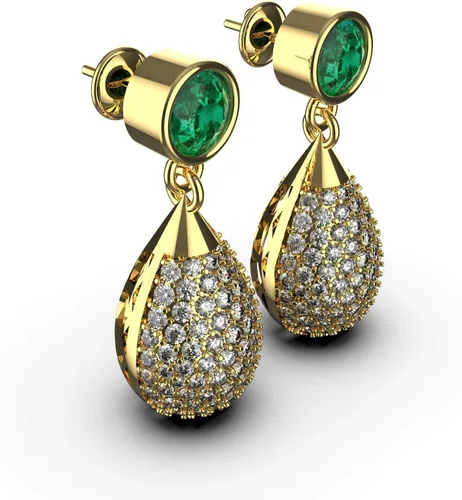 Miniatura 4 de Pendientes redondos de esmeralda y diamantes en oro de 14 quilatesdía de San Valentín
