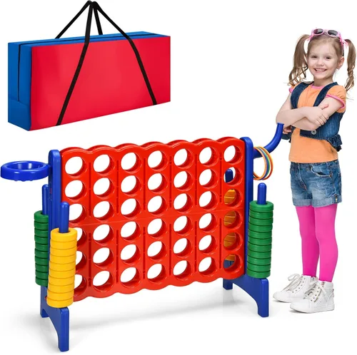 Miniatura 10 de Costzon Giant 4-in-A-Row, Jumbo 4-to-Score Giant Game w/Carrying Bag, Basketball Hoop, 42 Jumbo Rings, Quick-Release Slider, Indoor Outdoor Family