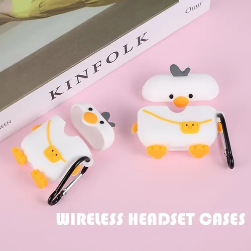 Miniatura 6 de Linda Funda de Pato para Airpod de 2ª y 1ª Generación, Divertida Funda de Airpods 3D de Dibujos Animados Kawaii con Kit de Limpieza y Llavero