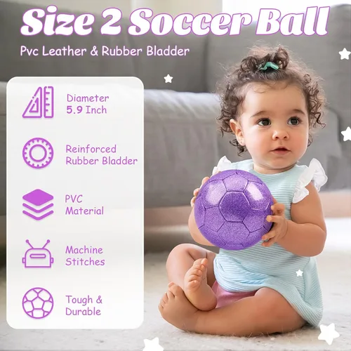 Miniatura 2 de DLUGOPIS Sparkling Pink Toddler Soccer Ball - Mini, Age 3-8, Indoor/Outdoor, Small Size for Boys & Girls (Sparkling Pink, 1)