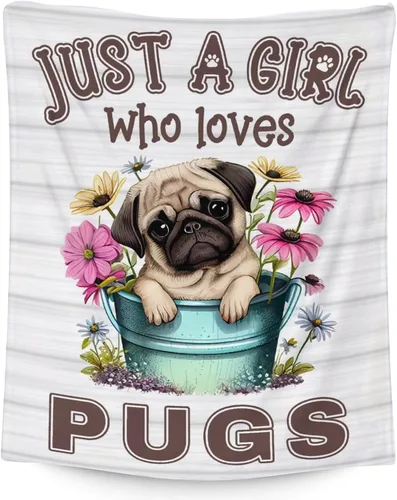 Manta de Pug para regalo, 30 x 40 pulgadas, bonita manta para amantes de los perros, mantas blancas de felpa suave para sofá, oficina