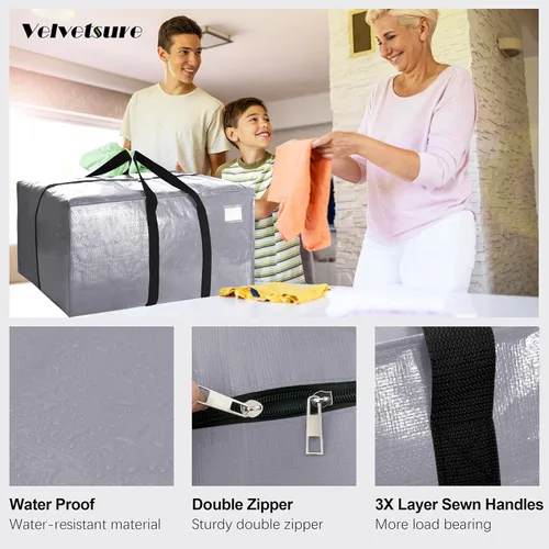 Miniatura 3 de VELVETSURE - Bolsas de almacenamiento extragrandes y de alta resistencia para mudanza, con asas y cremalleras, correas de mochila, asas grandes