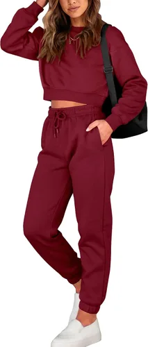 Miniatura 49 de BTFBM Conjunto deportivo de 2 piezas para mujer, camiseta corta de manga larga, sin botones, pantalón con cordón ajustable, pantalones deportivos