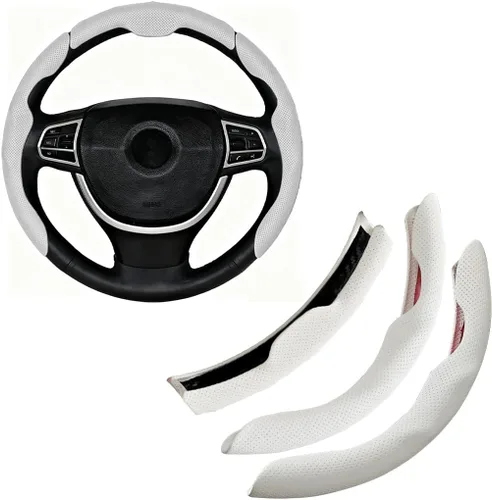 Miniatura 10 de Funda para volante de automóvil, de piel napa de 15 pulgadas, juego de 3 protectores antideslizantes para volante de automóvil, ajuste universal