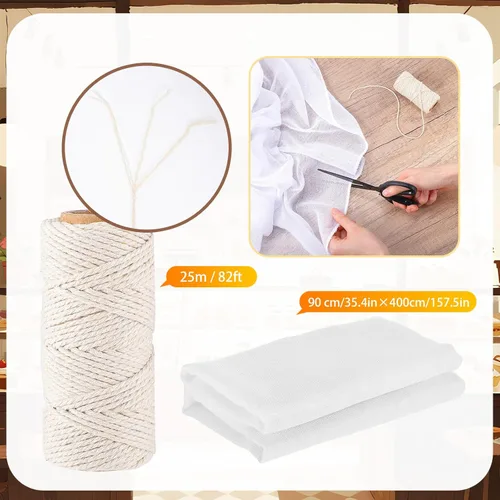 Miniatura 3 de Boao Estopilla de 35 x 156 pulgadas, 328.1 ft de cordel de cocina reutilizable sin blanquear tela de algodón con hilo de cocina 1/4 cono de algodón