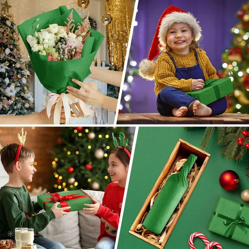 Miniatura 4 de CHRORINE Papel de seda verde – 60 hojas para arte, envoltura de regalos, manualidades y decoración – Navidad, cumpleaños, fiesta de vacaciones