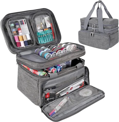 Organizador de Accesorios de Costura SINGER (Solo Bolsa) – Bolsa de Almacenamiento de Costura Portátil de Doble Capa | 2 Fundas Desmontables y 18