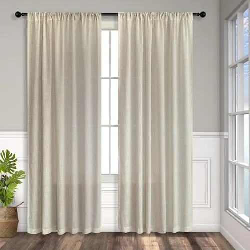 Miniatura 220 de Cortinas de lino gris claro, 2 paneles, presillas traseras, bolsillo para cortinero, semitraslúcidas, ahorran energía, estilo rústico, arpillera