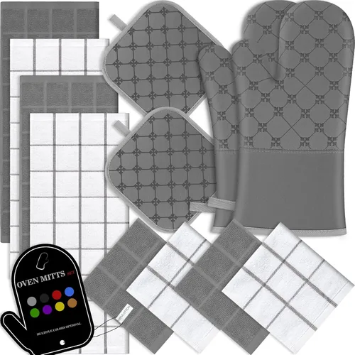 Miniatura 9 de Juego de 12 manoplas de cocina con soportes para ollas, juego de 12 paños de cocina, guantes de horno, almohadillas resistentes al calor a 500 Beige
