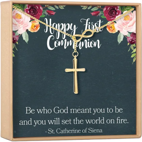 Dear Ava Infinity First Holy Communion Necklace Sympathy Gift For Teen Girls Sterling Silver Modern Jewelry Cross Pendant with Heartfelt Card 1st