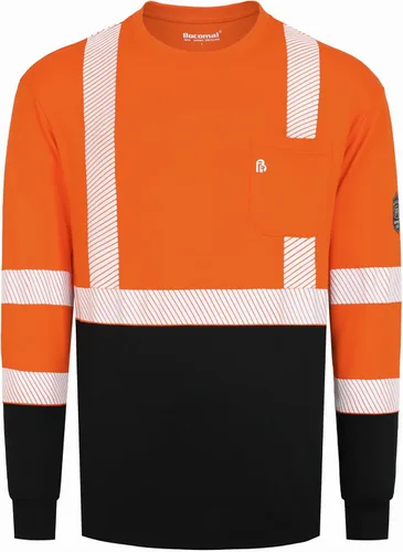 BOCOMAL FR Tee Shirts High Visibility/Hi Vis Flame Resistant/Fire Retardant Shirt 7oz Reflective Hombres Seguridad Camisas Camiseta naranja/negra/Hi