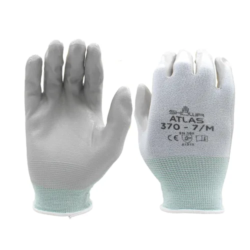 SHOWA Atlas 370 - Guantes de trabajo de nitrilo con palma recubierta, de uso general con forro de nailon, color blanco, talla grande (12 pares)
