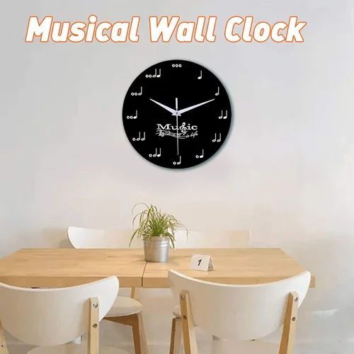 Miniatura 3 de Reloj de pared creativo con nota musical, reloj silencioso en blanco y negro, decorativo, para niños, adultos, estudiantes, habitación, hogar