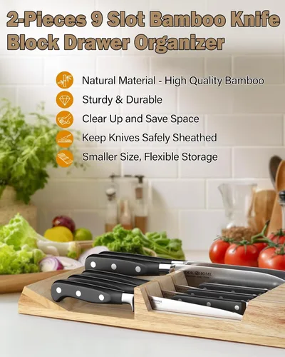 Miniatura 6 de Cook N Home Organizador de cuchillos en el cajón de 18 ranuras, (2 piezas de 9 ranuras), soporte para cuchillos de cocina, almacenamiento