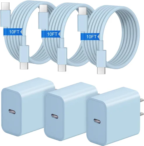 Miniatura 16 de Cargador de carga rápida para iPhone 17, 16, 15, paquete de 3+3 cargadores de pared USB C de 20 W con cable de carga rápida de 6 pies compatible
