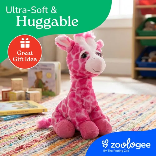 Miniatura 9 de The Petting Zoo Peluche de jirafa rosa, animales del zoológico de Lash'z, juguete de peluche de jirafa de 12 pulgadas